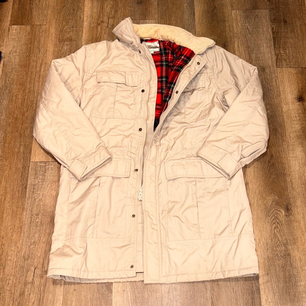 Vintage Weather Watcher Pacific Trail Tan Thinsulate Plaid Lined Parka Jacket L